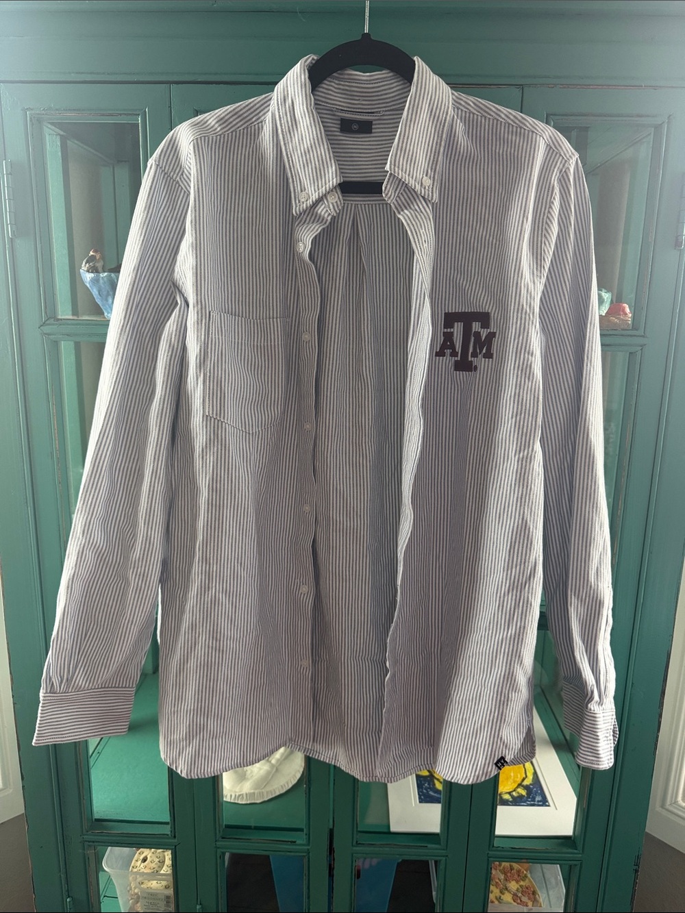 Striped Texas a&m Button-Down Shirt - White & blue - size m - EUC